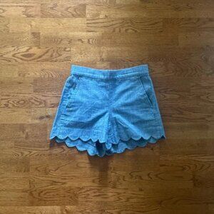 J. Crew Chambray Shorts Blue Scallop Pull On Pockets Denim Cotton Womens XXS